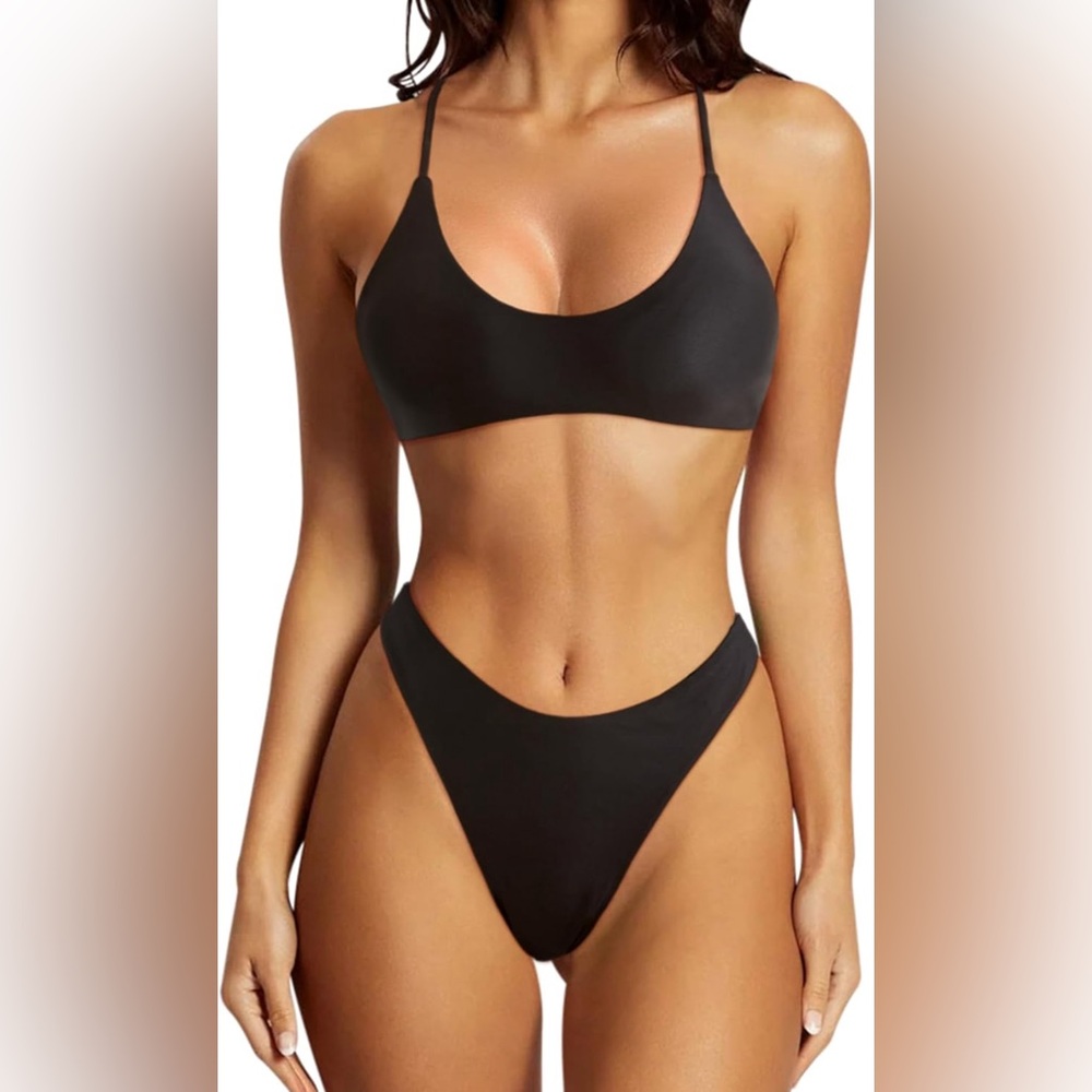 SUUKSESS Women High Waisted Thong Bikini Set Reversible String 2 Piece Swimsuit